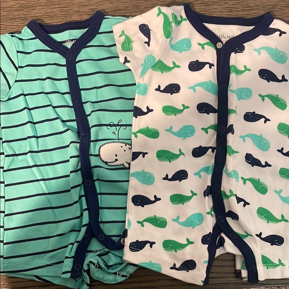 Baby Whale Rompers Set - Blue and Green BUNDLE PACK
